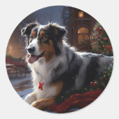 Australische Herder Kerst Feestelijke Periode Ronde Sticker (Voorkant)