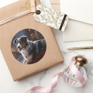 Australische Herder Kerst Feestelijke Periode Ronde Sticker