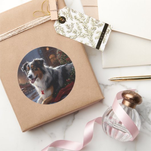 Australische Herder Kerst Feestelijke Periode Ronde Sticker (Geschenken)