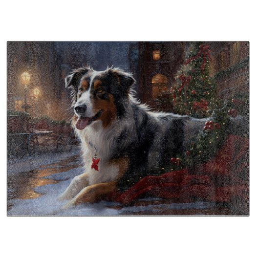 Australische Herder Kerst Feestelijke Periode Snijplank (Voorkant)