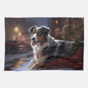 Australische Herder Kerst Feestelijke Periode Theedoek