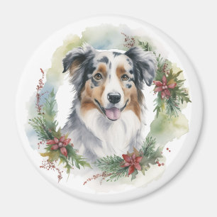 Australische Herder Kerst Krans Festieve Pup Magneet