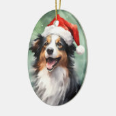 Australische Herder Kerstborstel schilderen Keramisch Ornament (Links)