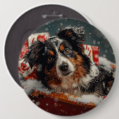 Australische Herder Kerstfeest Ronde Button 6,0 Cm (Voorkant /achterkant)