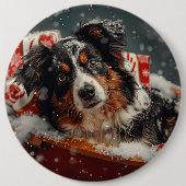 Australische Herder Kerstfeest Ronde Button 6,0 Cm (Voorkant)