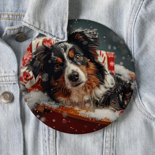 Australische Herder Kerstfeest Ronde Button 6,0 Cm (In situ)