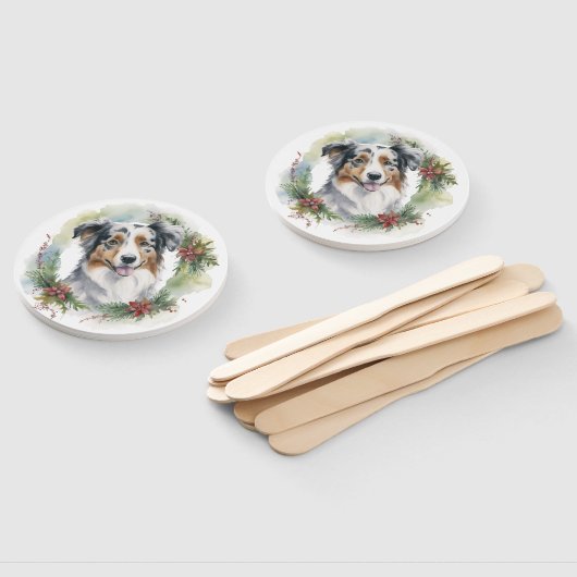 Australische Herder Kerstkrans Feestelijke Pup Handwaaier