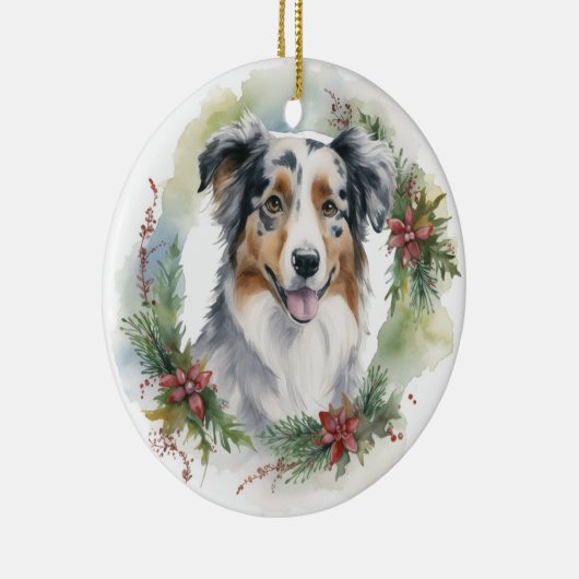 Australische Herder Kerstkrans Feestelijke Pup Keramisch Ornament (Rechts)
