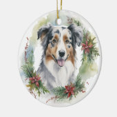 Australische Herder Kerstkrans Feestelijke Pup Keramisch Ornament (Links)