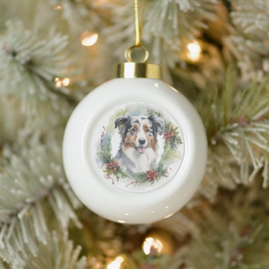 Australische Herder Kerstkrans Feestelijke Pup Keramische Bal Ornament (Boom)