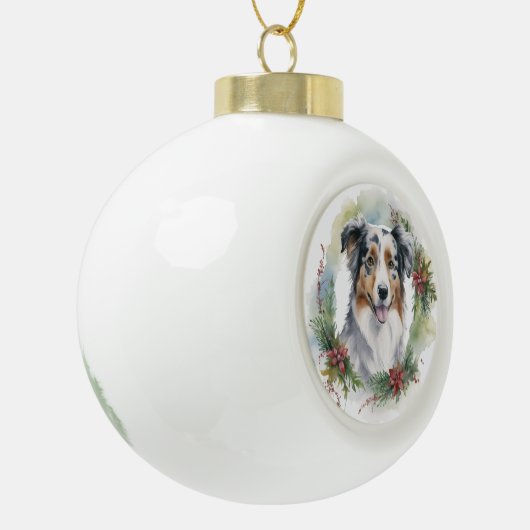 Australische Herder Kerstkrans Feestelijke Pup Keramische Bal Ornament (Links)