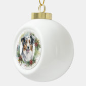 Australische Herder Kerstkrans Feestelijke Pup Keramische Bal Ornament (Rechts)