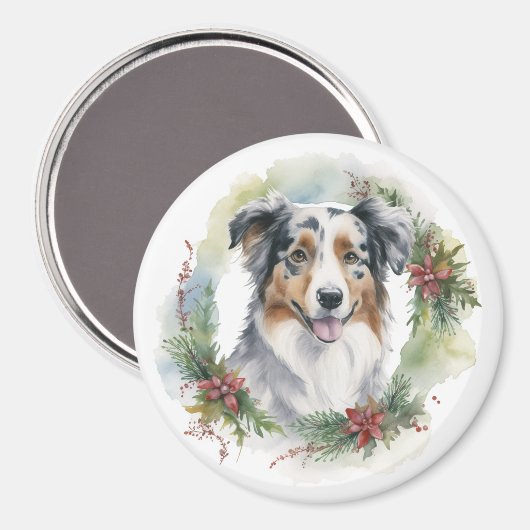 Australische Herder Kerstkrans Feestelijke Pup Magneet (Voorkant / Achterkant)