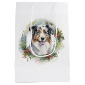 Australische Herder Kerstkrans Feestelijke Pup Medium Cadeauzakje (Achterkant)