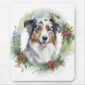 Australische Herder Kerstkrans Feestelijke Pup Muismat (Voorkant)