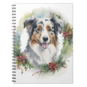 Australische Herder Kerstkrans Feestelijke Pup Notitieboek (Voorkant)
