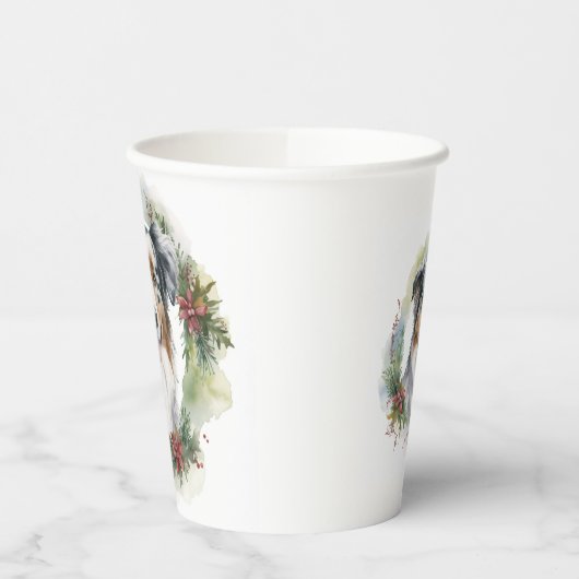 Australische Herder Kerstkrans Feestelijke Pup Papieren Bekers (Links)