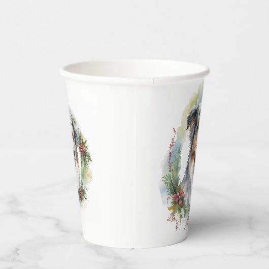 Australische Herder Kerstkrans Feestelijke Pup Papieren Bekers (Rechts)