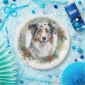 Australische Herder Kerstkrans Feestelijke Pup Papieren Bordje (Feest)