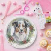 Australische Herder Kerstkrans Feestelijke Pup Papieren Bordje (Feest)