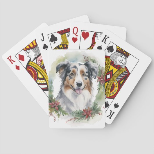 Australische Herder Kerstkrans Feestelijke Pup Pokerkaarten (Achterkant)