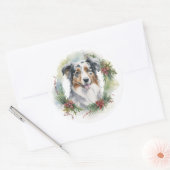 Australische Herder Kerstkrans Feestelijke Pup Ronde Sticker (Envelop)
