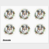 Australische Herder Kerstkrans Feestelijke Pup Ronde Sticker (Vel)