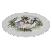 Australische Herder Kerstkrans Feestelijke Pup Snijplank (Hoek)