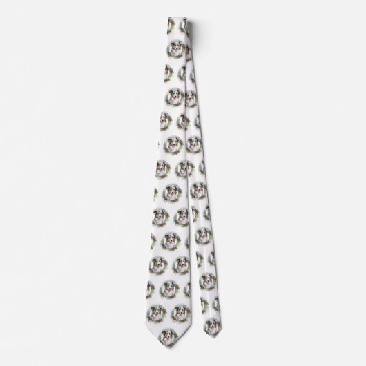 Australische Herder Kerstkrans Feestelijke Pup Stropdas (Voorkant)