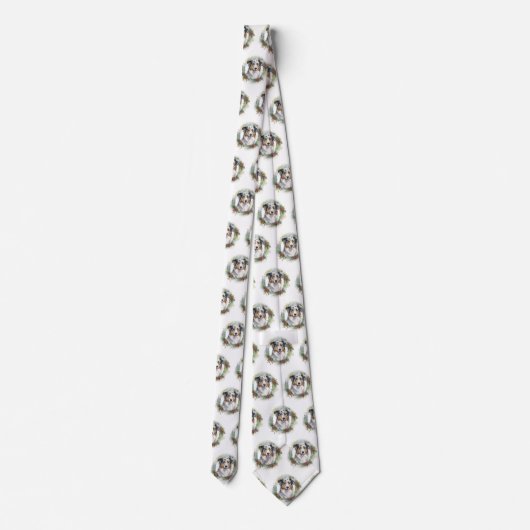 Australische Herder Kerstkrans Feestelijke Pup Stropdas (Achterkant)