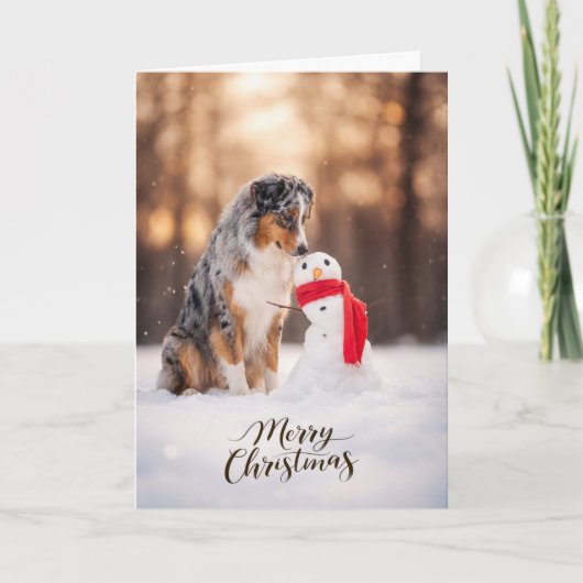 Australische Herder Kerstman Sneeuwpop Feestdagen Kaart (Voorkant)