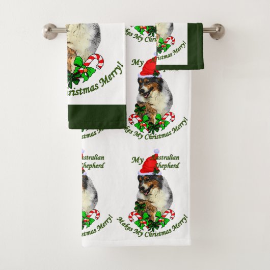 Australische Herder Kerstmis Bad Handdoek (Insitu)