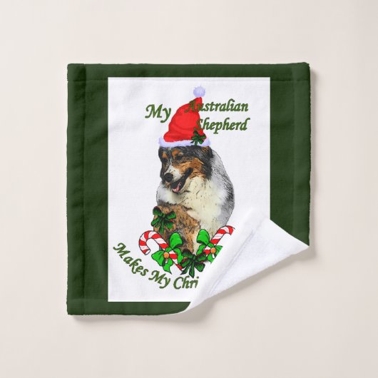 Australische Herder Kerstmis Bad Handdoek (Wasdoekje)