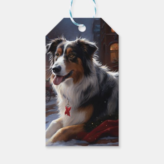 Australische herder Kerstmis Feestelijk Seizoen Cadeaulabel (Voorkant)