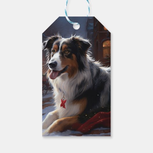 Australische herder Kerstmis Feestelijk Seizoen Cadeaulabel (Achterkant)