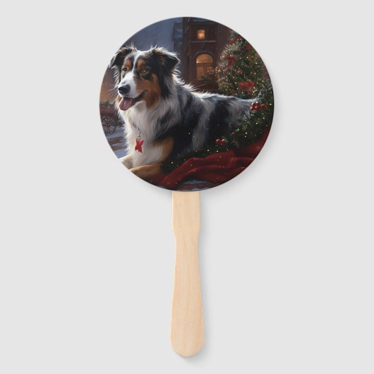 Australische herder Kerstmis Feestelijk Seizoen Handwaaier (Achterkant)
