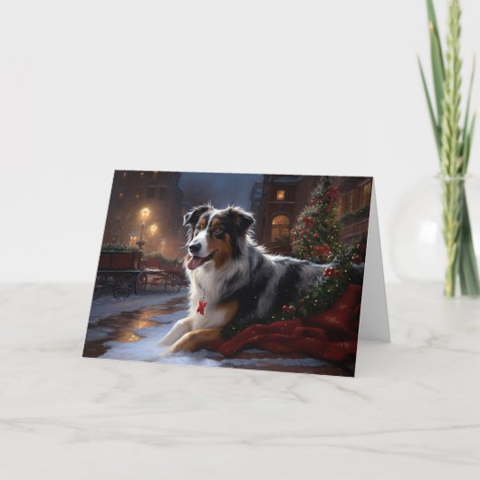 Australische herder Kerstmis Feestelijk Seizoen Kaart (Voorkant)