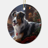 Australische herder Kerstmis Feestelijk Seizoen Keramisch Ornament (Links)