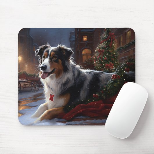 Australische herder Kerstmis Feestelijk Seizoen Muismat (Met muis)
