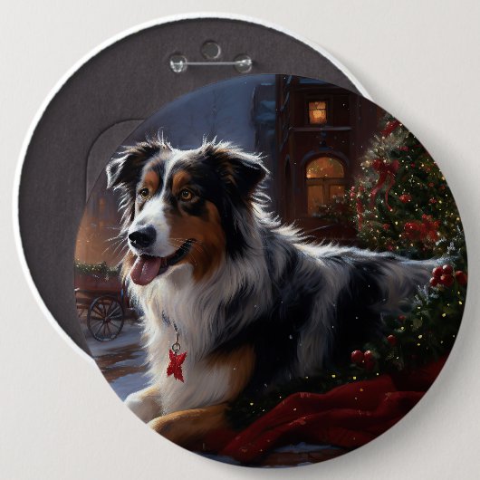 Australische herder Kerstmis Feestelijk Seizoen Ronde Button 6,0 Cm (Voorkant /achterkant)