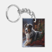 Australische herder Kerstmis Feestelijk Seizoen Sleutelhanger (Voorkant Links)