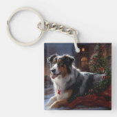 Australische herder Kerstmis Feestelijk Seizoen Sleutelhanger (Voorkant)