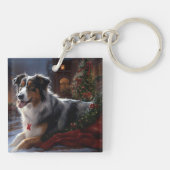 Australische herder Kerstmis Feestelijk Seizoen Sleutelhanger (Achterkant)