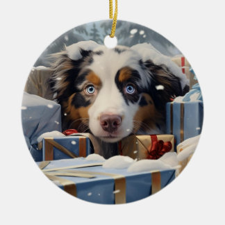 Australische Herder Kerstmis, hond herdenkingsgesc Keramisch Ornament