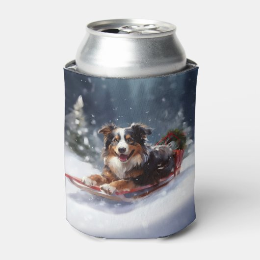 Australische Herder Kerstmis sneeuw winter Blikjeskoeler (Blikje Voorkant)