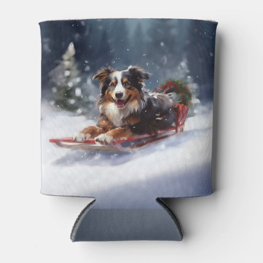 Australische Herder Kerstmis sneeuw winter Blikjeskoeler (Voorkant)