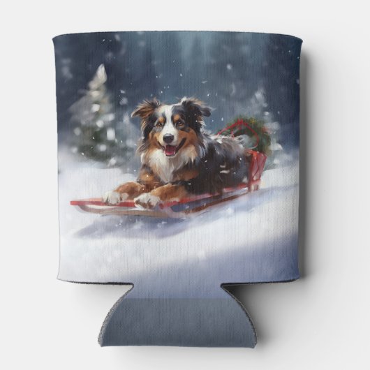 Australische Herder Kerstmis sneeuw winter Blikjeskoeler (Achterkant)