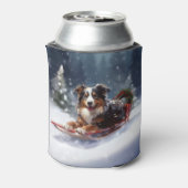 Australische Herder Kerstmis sneeuw winter Blikjeskoeler (Blikje Achterkant)