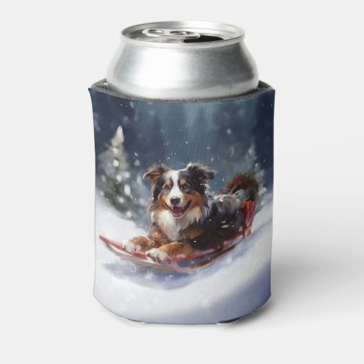 Australische Herder Kerstmis sneeuw winter Blikjeskoeler (Blikje Achterkant)