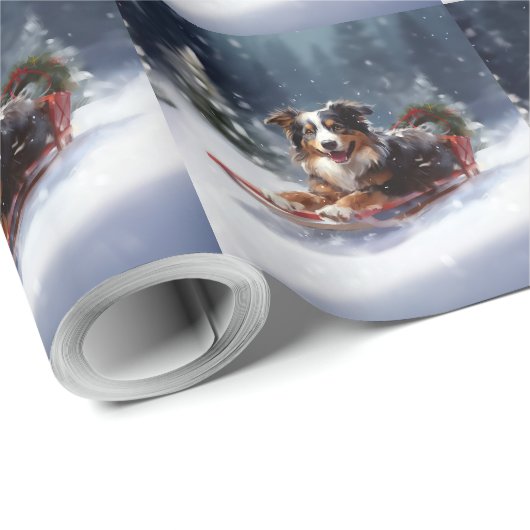 Australische Herder Kerstmis sneeuw winter Cadeaupapier (Rol Hoek)